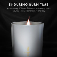 Warm ambient light from SAINT X Sacrament Candle suitable for relaxation
