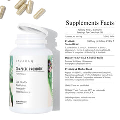 SAKARA Complete Probiotic bottle highlighting immune support and skin clarity.