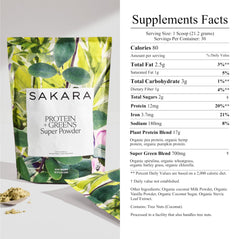 SAKARA Protein + Greens glass with blender in action for a smoothie.