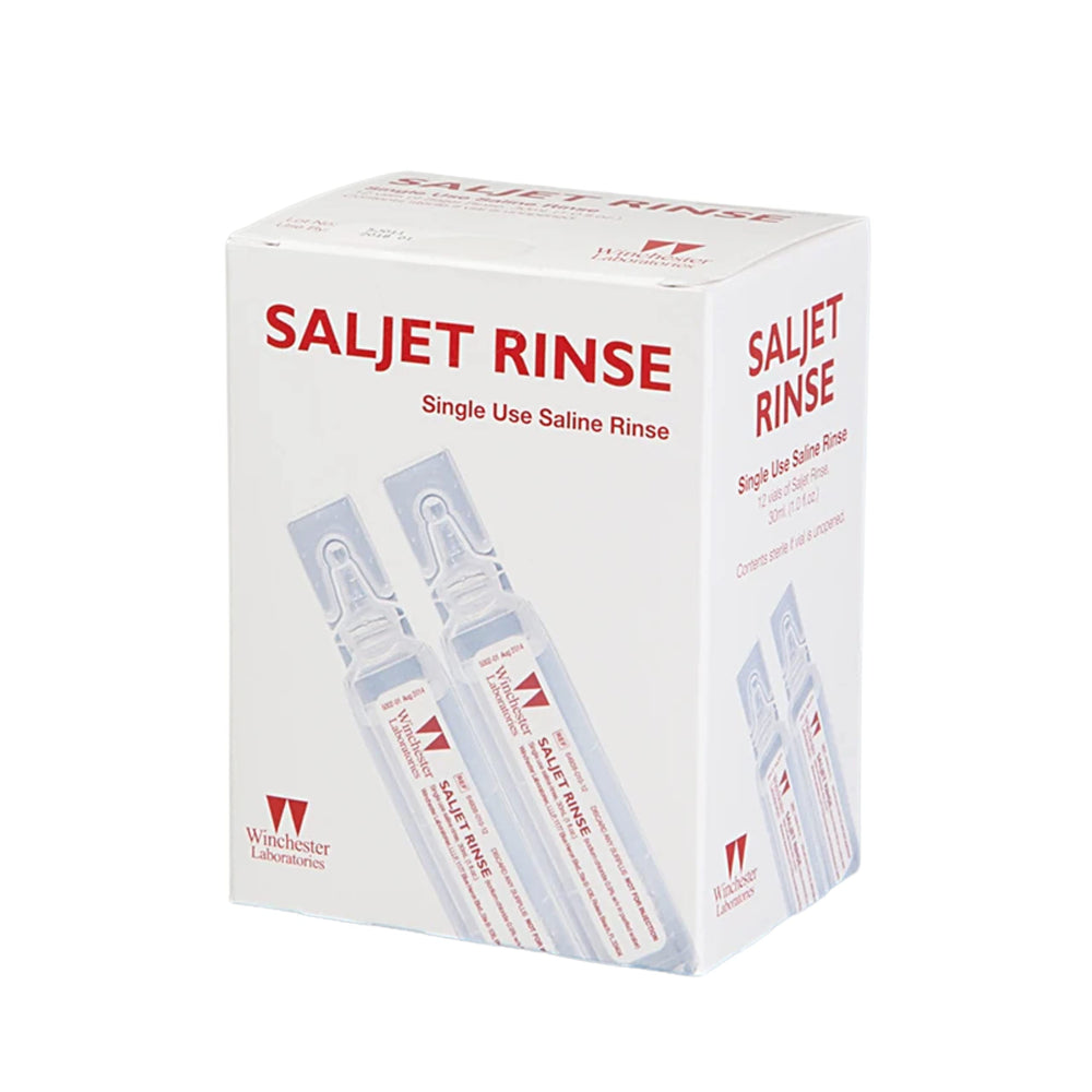 Saljet Wound Rinse unopened sterile packaging for safe on-the-go use.