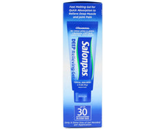 Salonpas Deep Pain Relieving Gel tube with application illustration for sore muscles.