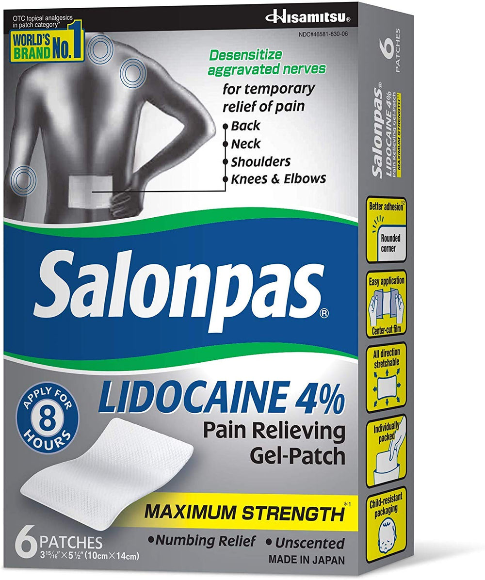 Salonpas LIDOCAINE patch ready for up to eight hours of wear