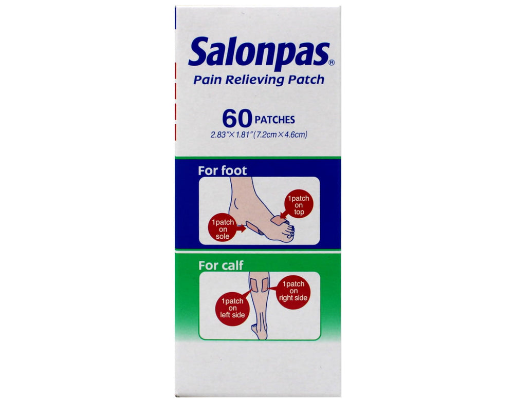 Salonpas patch closeup shows menthol and methyl salicylate ingredients