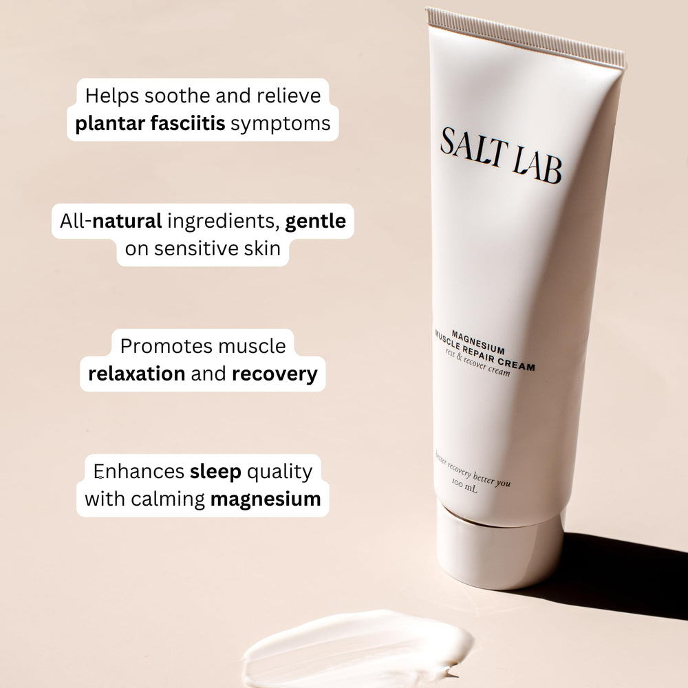 Salt Lab Magnesium Muscle Repair Cream texture close-up shows fast absorption and non-greasy feel