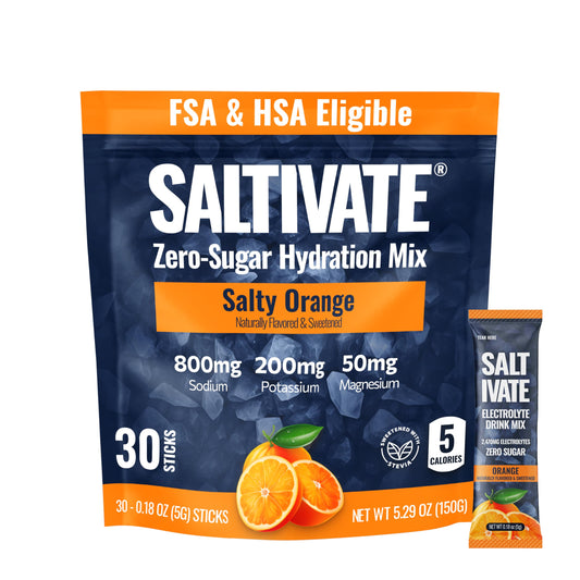 Saltivate salty orange electrolytes box front for travel hydration
