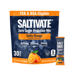Saltivate salty orange electrolytes box front for travel hydration