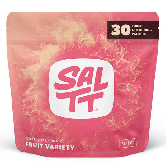 SALTT fruit variety pack packets show versatile on-the-go hydration.