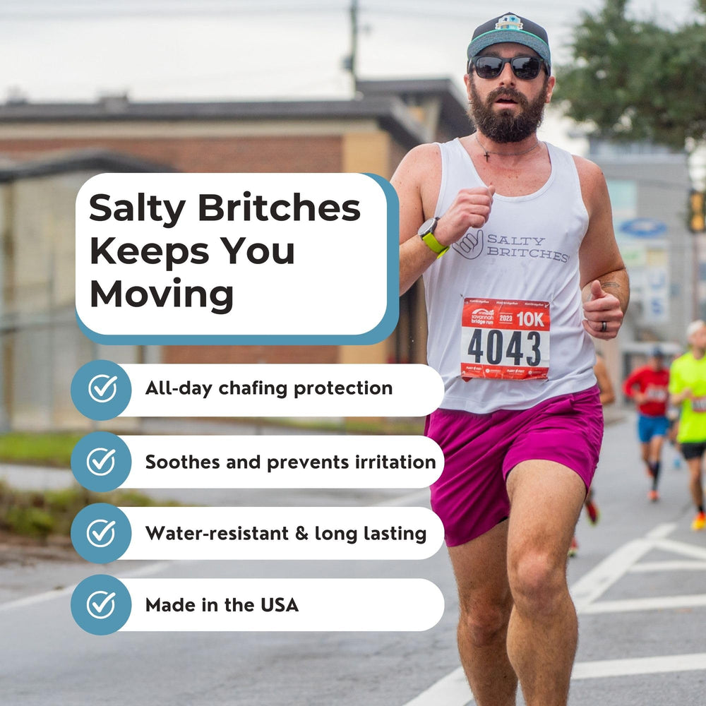 Salty Britches waterproof anti-chafing gel being applied on skin