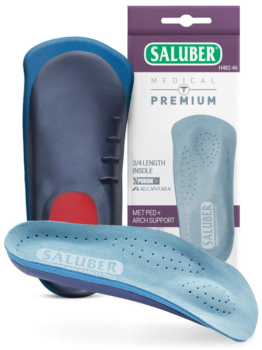 Saluber orthotic inserts with Poron footbed for all-day comfort in tight dress shoes.