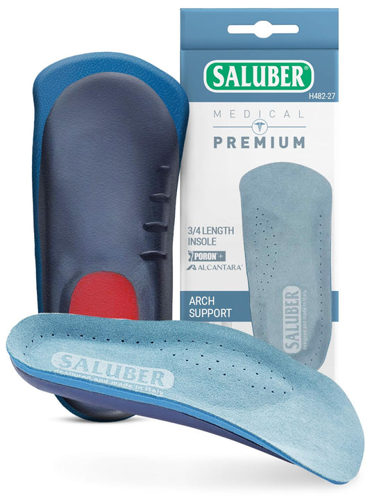 Saluber orthotic inserts with Poron footbed for all-day cushioning in formal shoes.