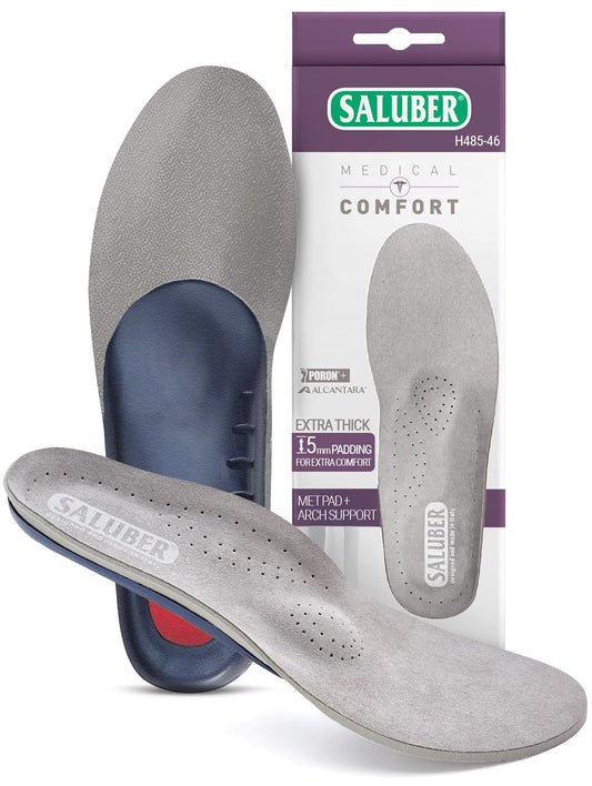 Saluber orthotic insoles front view with metatarsal pad for all-day comfort.