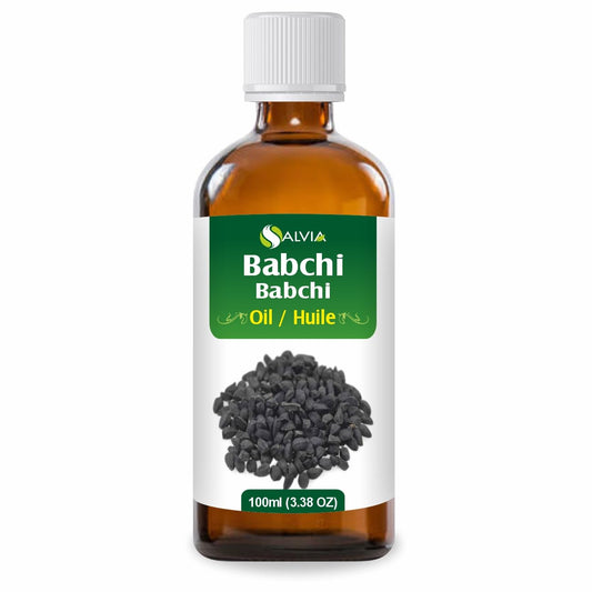 Salvia Babchi Oil bottle closeup showing rich amber color for skin-friendly use.