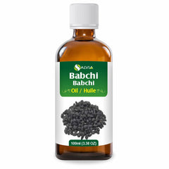Salvia Babchi Oil bottle closeup showing rich amber color for skin-friendly use.