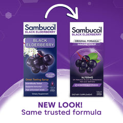 Sambucol Black Elderberry Syrup being poured to mix into drinks for families.