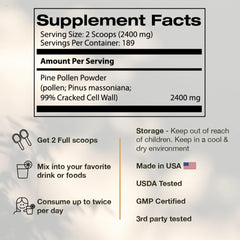 Samsara Herbs pine pollen packaging label detail, wildcrafted source.