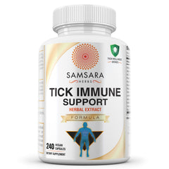 Samsara Herbs Tick Immune Support bottle front highlighting premium herbal blend for daily wellness