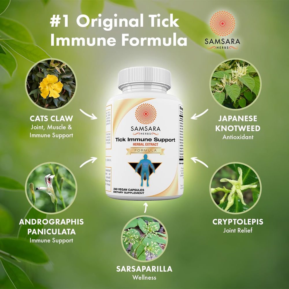 Samsara Herbs Tick Immune capsules close-up showing easy-to-swallow supplement form
