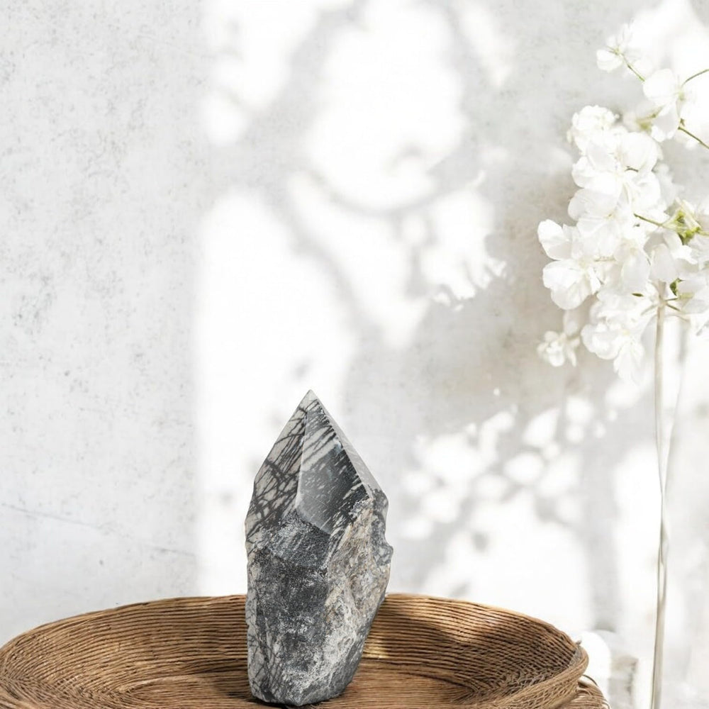SAMSARI Net Jasper points radiate natural energy for home décor and spiritual practice.