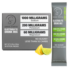 SANA-COPIA lemon-lime electrolyte packet packaging for convenient hydration on the go