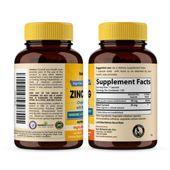 Sandhu Herbals Zinc bottle back with dosage and supplement details.