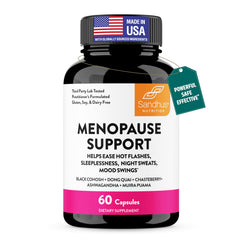 Sandhu's Complete Menopause Support bottle promoting daily comfort and balance