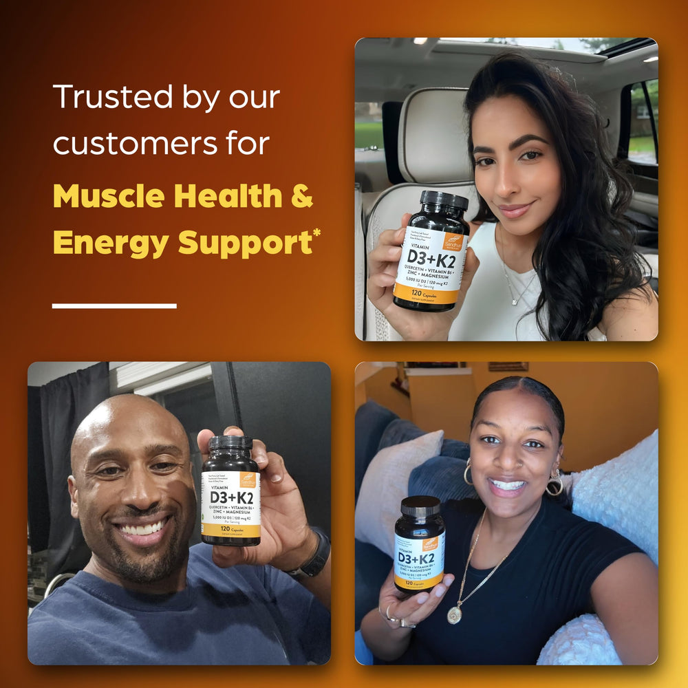 Sandhu's D3K2 energy and immune support capsule for daily routines.