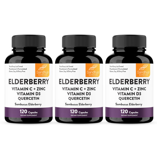 Sandhu's Elderberry Vitamin C Zinc bottle for daily immune support