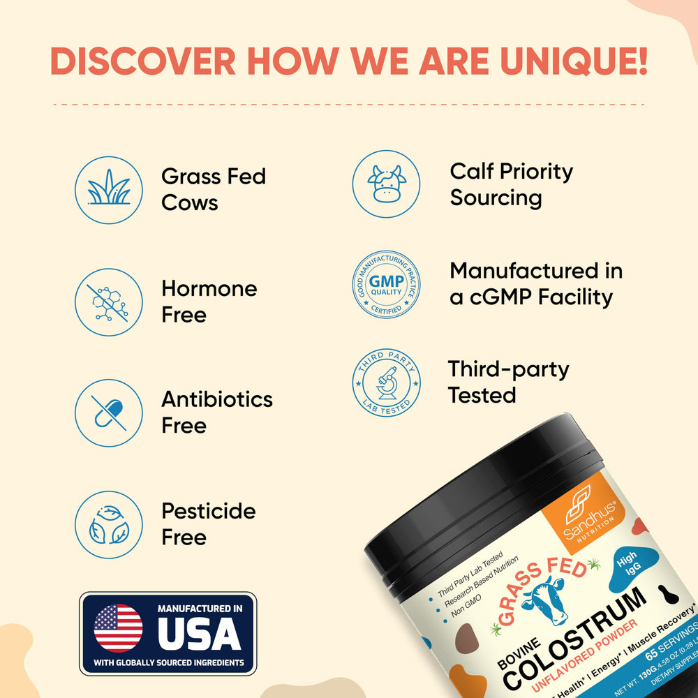 Sandhu's globally sourced ingredients reflect premium bovine colostrum quality.