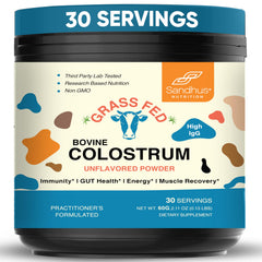 Sandhu's Grass Fed Colostrum Powder jar front for everyday immune support.