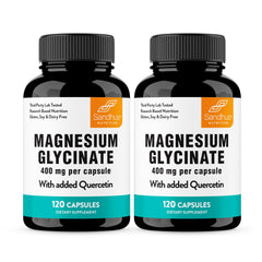 Sandhu's Magnesium Glycinate bottle highlights high absorption for restful evenings.