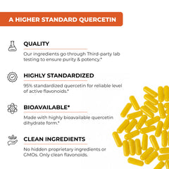 Sandhu's Quercetin bottle front showing vegetarian capsules for immune support.