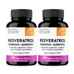 Sandhu's Resveratrol-Berberine bottle for easy daily gut health support.