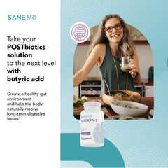 SANE Viscera-3 ingredient schematic shows tributyrin postbiotics