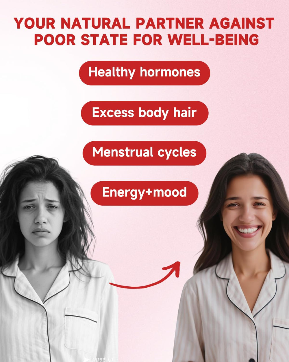 SANSICE supplement facts panel lists essential nutrients for women.