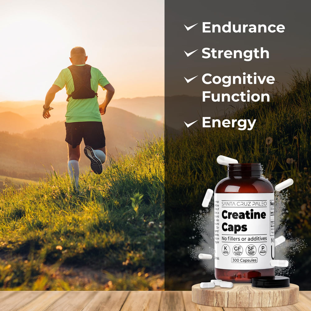 Hands holding Santa Cruz Paleo Creatine Capsules ready for use