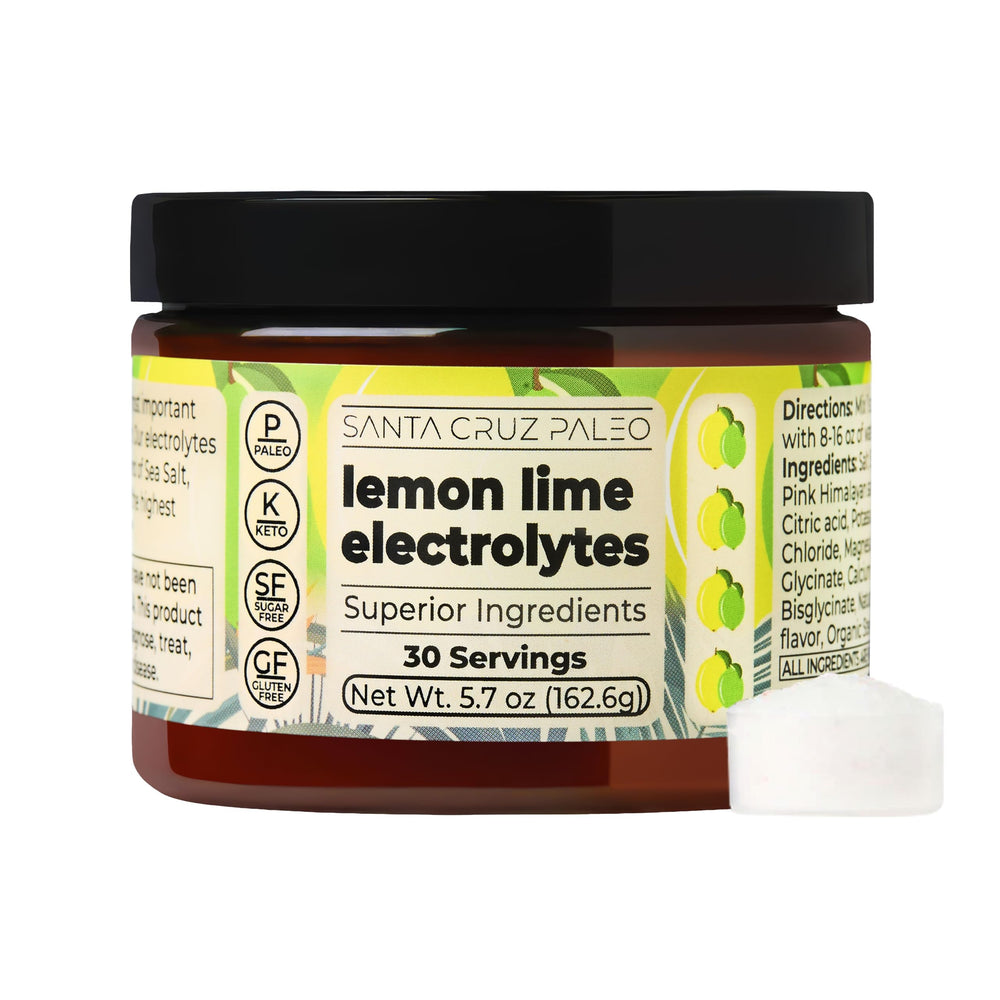 Santa Cruz Paleo Electrolyte Powder Lemon Lime bottle ready for on-the-go hydration