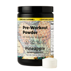 Santa Cruz Paleo pre-workout powder tub with pineapple flavor for clean energy before training