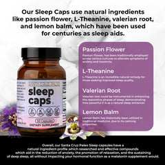 Santa Cruz Paleo Sleep Caps capsules closeup emphasizing L-Theanine and botanicals.