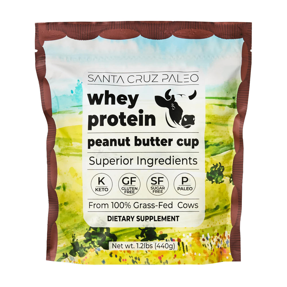 Santa Cruz Paleo whey protein post-workout bottle shows versatile use in shakes