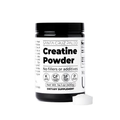 Santa Cruz Paleo creatine monohydrate container shows 80 servings per container.