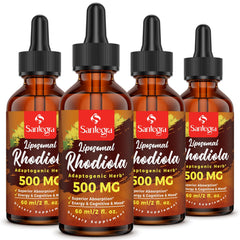 Santegra 57,000 mg liposomal rhodiola bottle with drops for energy and mood support.