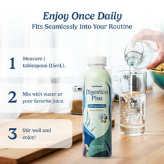 Santo Remedio Digestion Plus kitchen scene on countertop emphasizes daily wellness routine