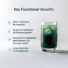 Santo Remedio Hydration Plus glass with pina colada mix highlights flavorful, low-calorie hydration.