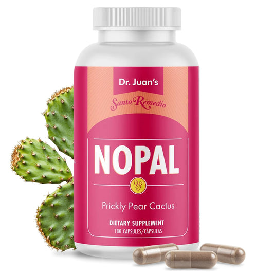 Santo Remedio Nopal bottle with capsules for daily wellness