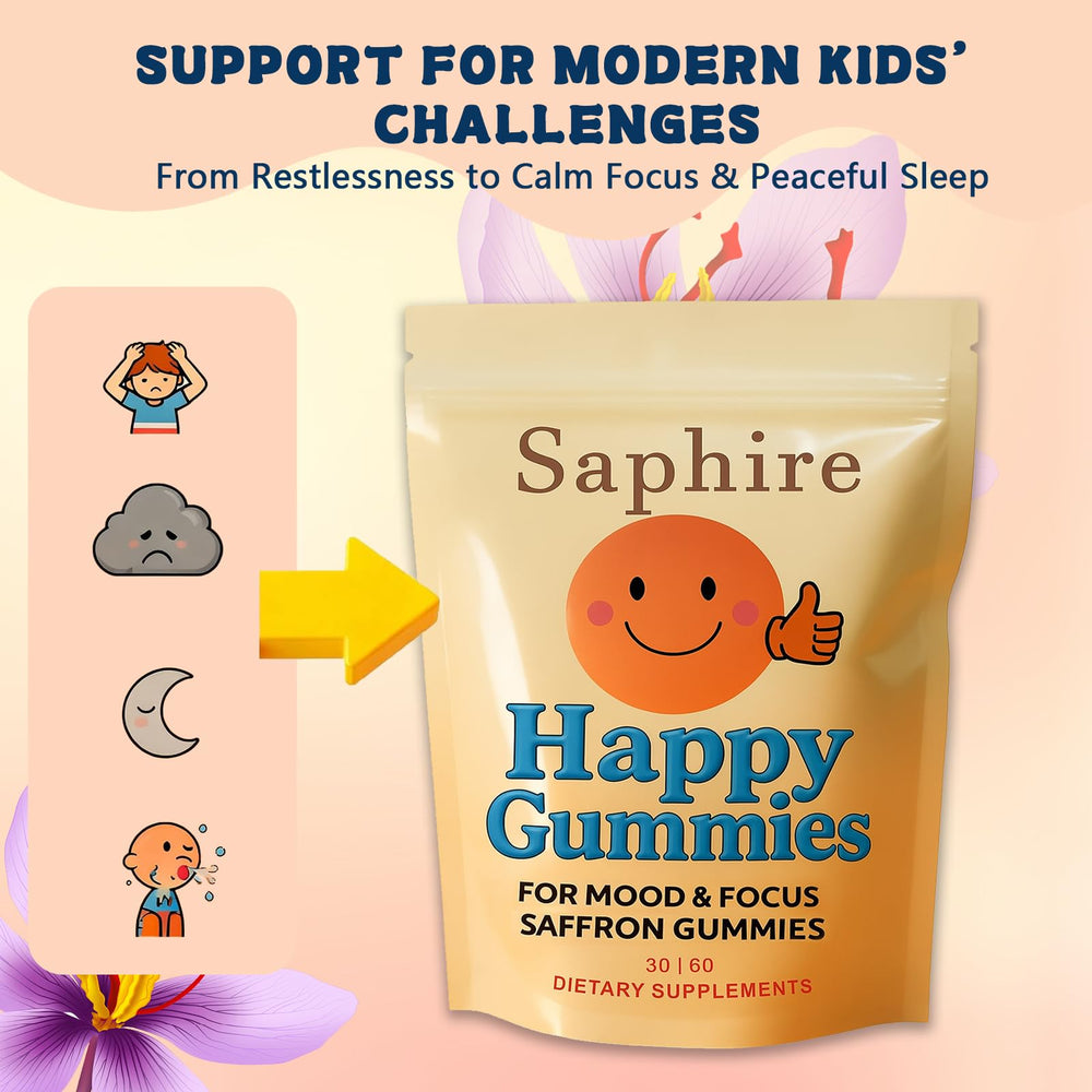 Saphire Happy Gummies passion flower and chamomile blend for calmer moods.