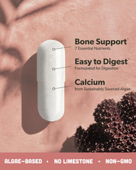 Sapling Calcium bottle label with ingredients emphasizing red algae calcium and K2/D3 for balance