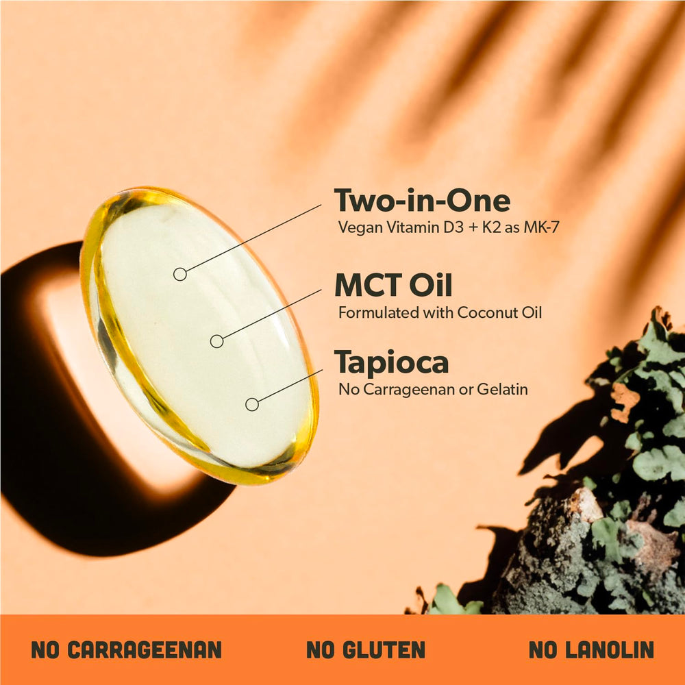 Sapling bottle label detail highlights K2 Mk-7 for calcium guidance