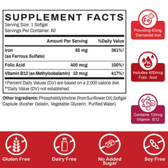 Sapotax Liposomal Fe label close-up shows iron, folic acid, and B12.