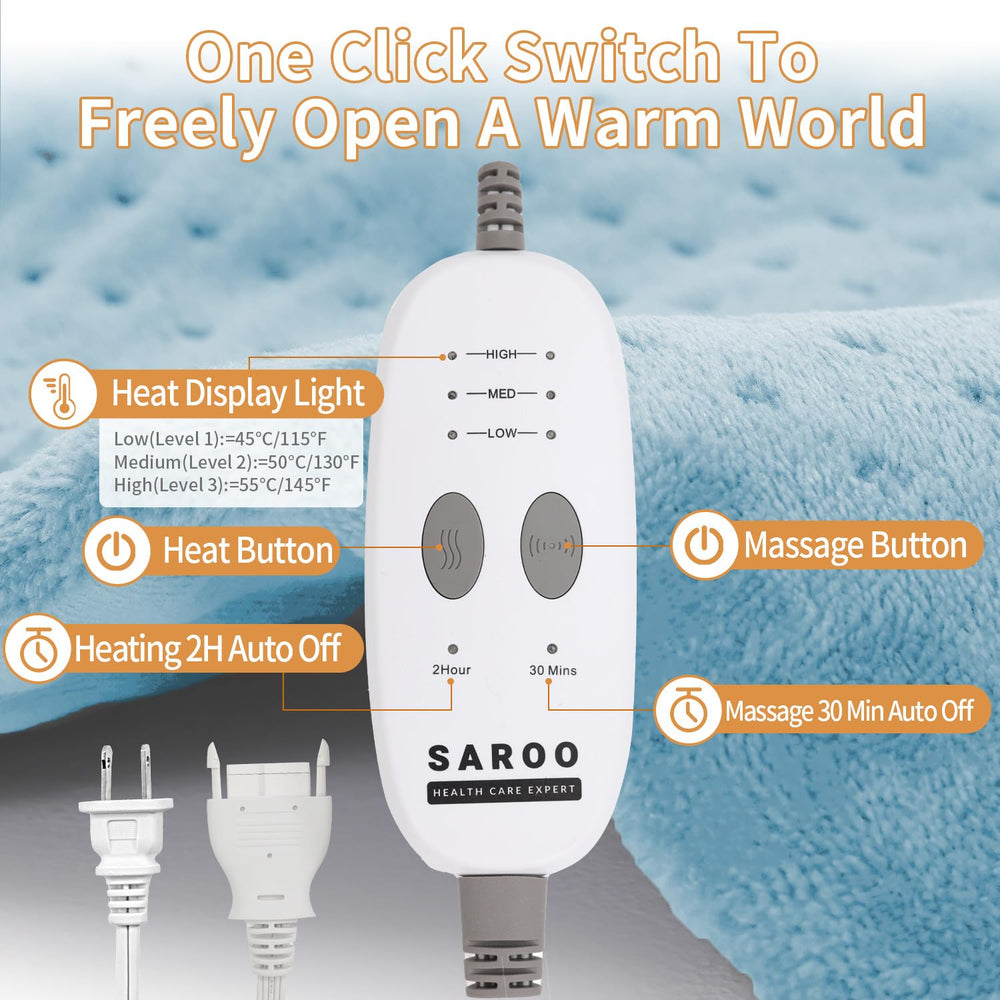 SAROO heating pad weighted beads enhance body contouring during heat therapy.