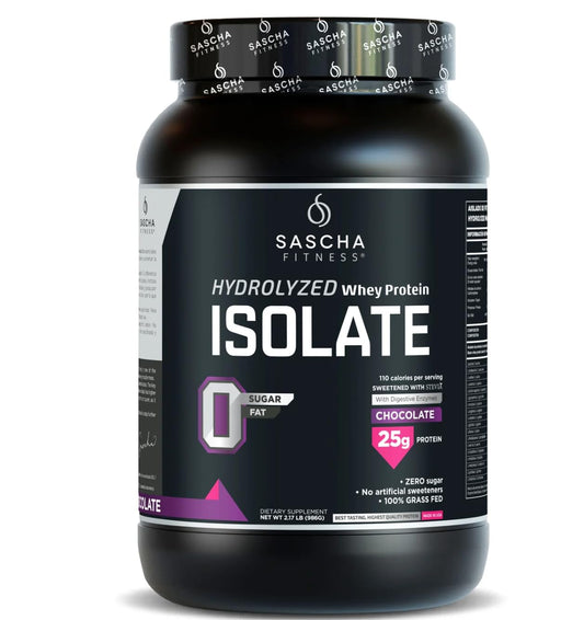 SASCHA FITNESS hydrolyzed whey protein isolate chocolate 2lb packaging